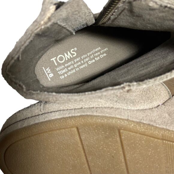 Toms Desert Taupe Beige Suede Croco Embossed Wedge Ankle Boots Women's 6 Zip Up - Picture 6 of 13